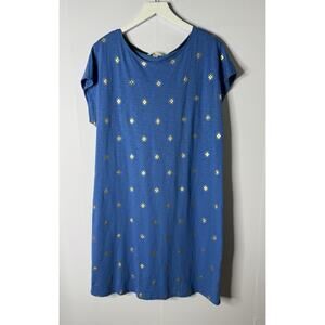 Boden Women's‎ Size 12 Paulina Jersey T Shirt Shift Dress Blue Gold Foil Design